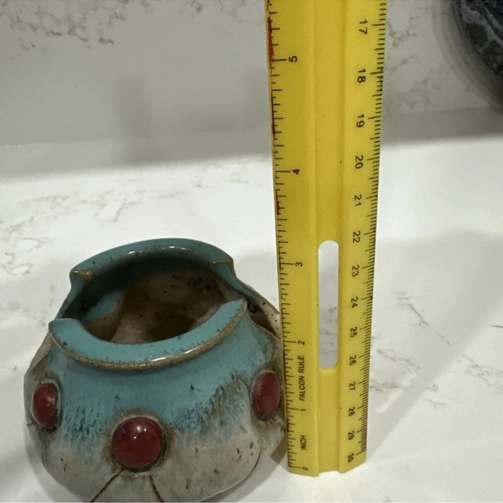 Pottery Spoon Rest Turquoise And Red- Spoon Not Included